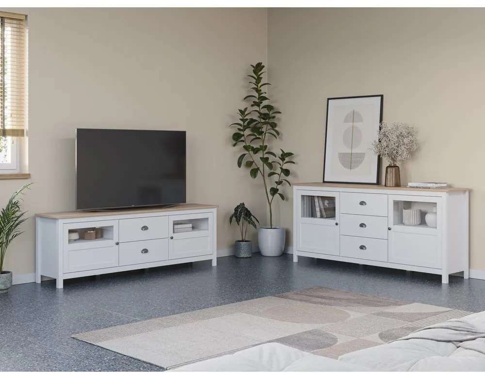 Biely TV stolík z borovicového dreva 180x59 cm Misti – Marckeric