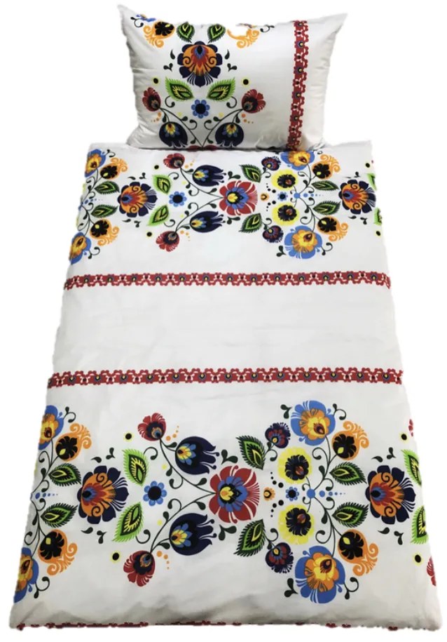 Obliečky bavlnené Folklór červené do postieľky 130x90cm+46x65cm TiaHome