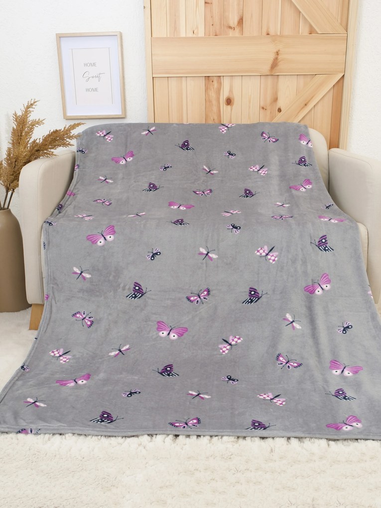 Deka mikroplyš Exclusive 150 × 200 cm – Motýliky sivé