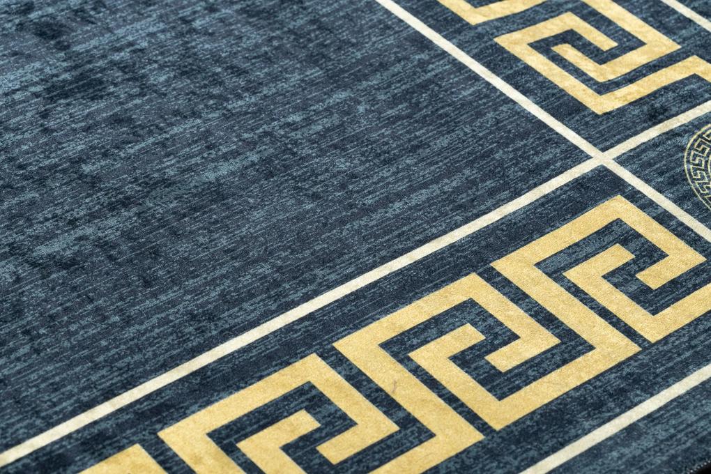 ANDRE 1972 umývací koberec vzor rámu, medúza grécky protišmykový - modrý / zlato Veľkosť: 160x220 cm