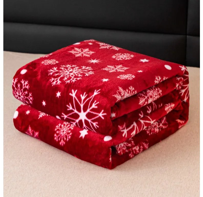 2x Červená vianočná mikroplyšová deka SNOWFALL 150x200 cm