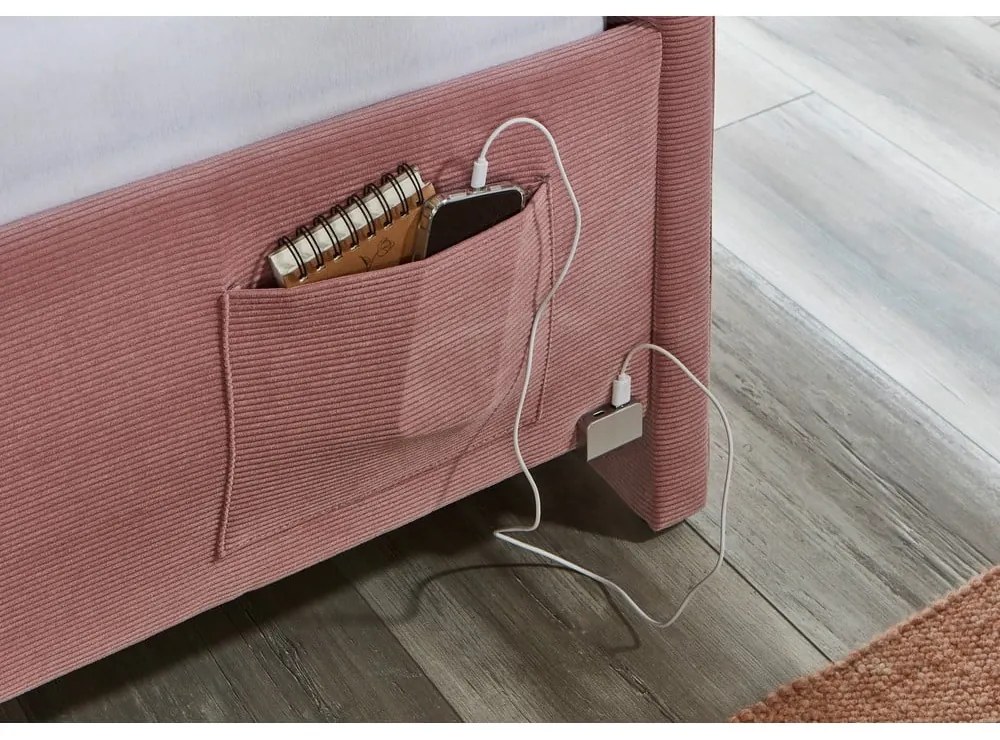 Ružová čalúnená rohová detská posteľ bez roštu 90x200 cm Cool – Meise Möbel