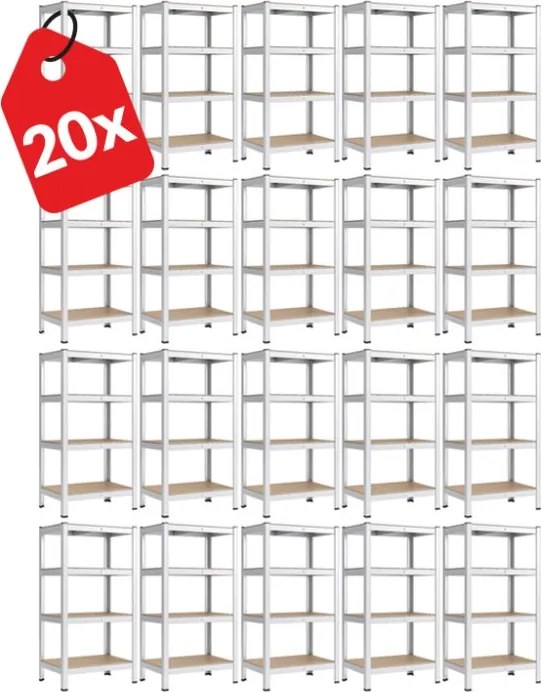 Akcia 20x Regál 180x90x30 cm pozinkovaný 4-policový, nosnosť 700 kg