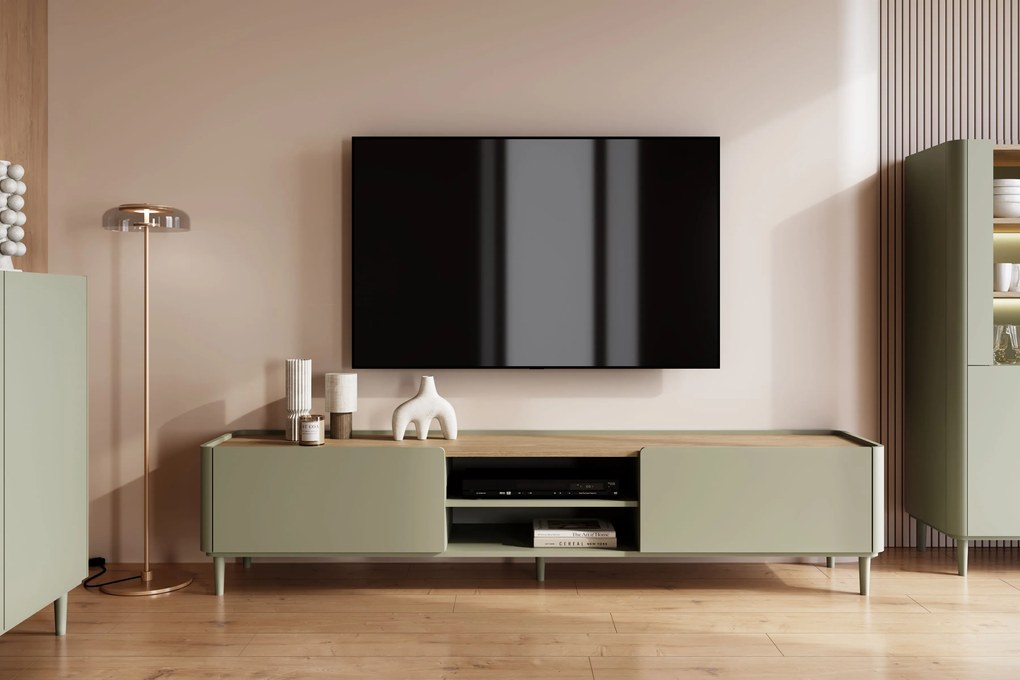 TV stolík Elivo 220 cm na nožičkách - eukalyptus / dub baltic dune