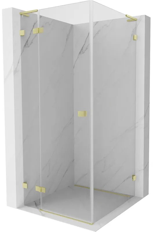 Mexen Lunar, L sklápací sprchový kút ľavý 90 x 90 cm, 8mm číre sklo, zlatý kartáčovaný - 834L-090-090-55-00-L