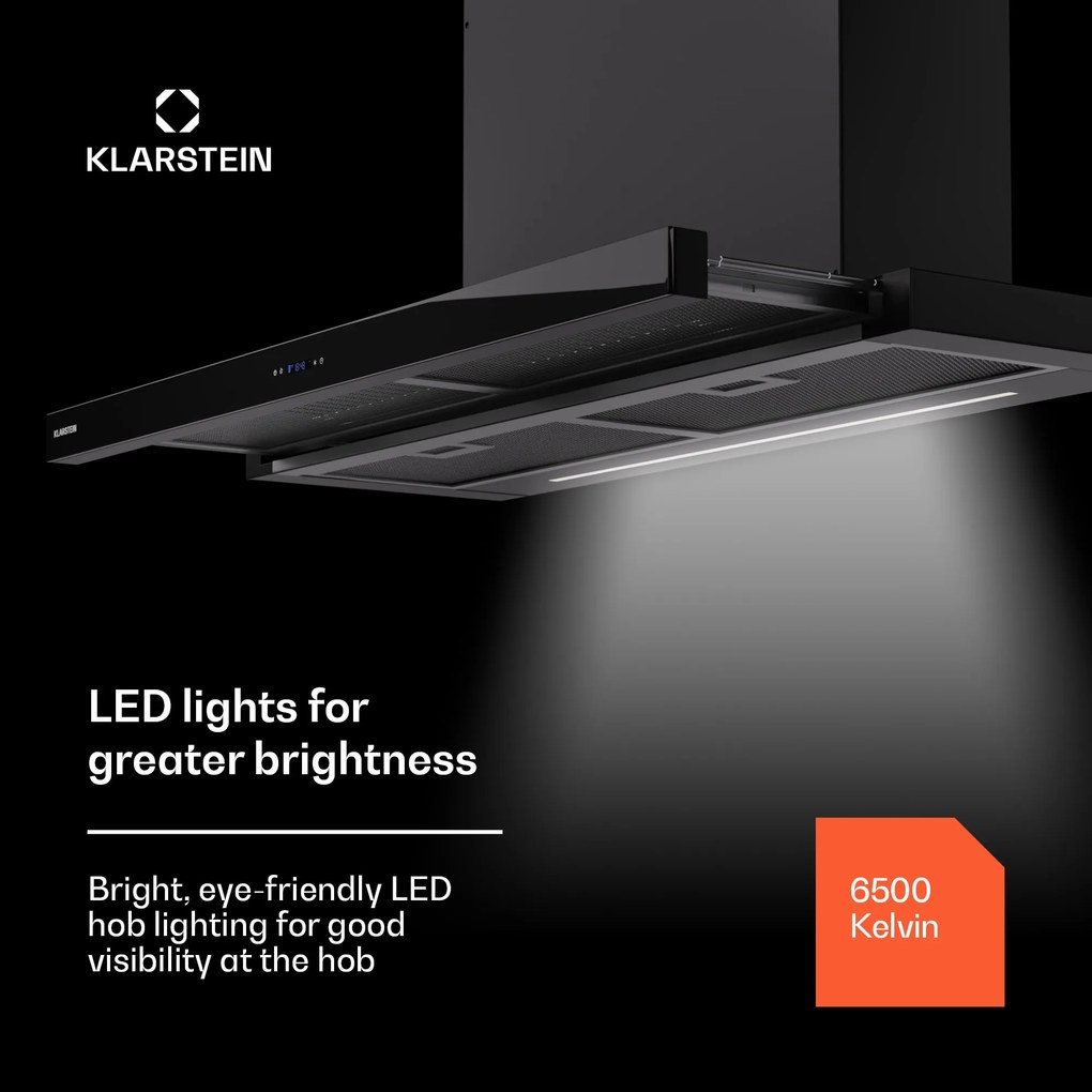 Klarstein Mariana Neo 90, plochý digestor, 90 cm, 640 m³/h, odsávanie vzduchu, LED