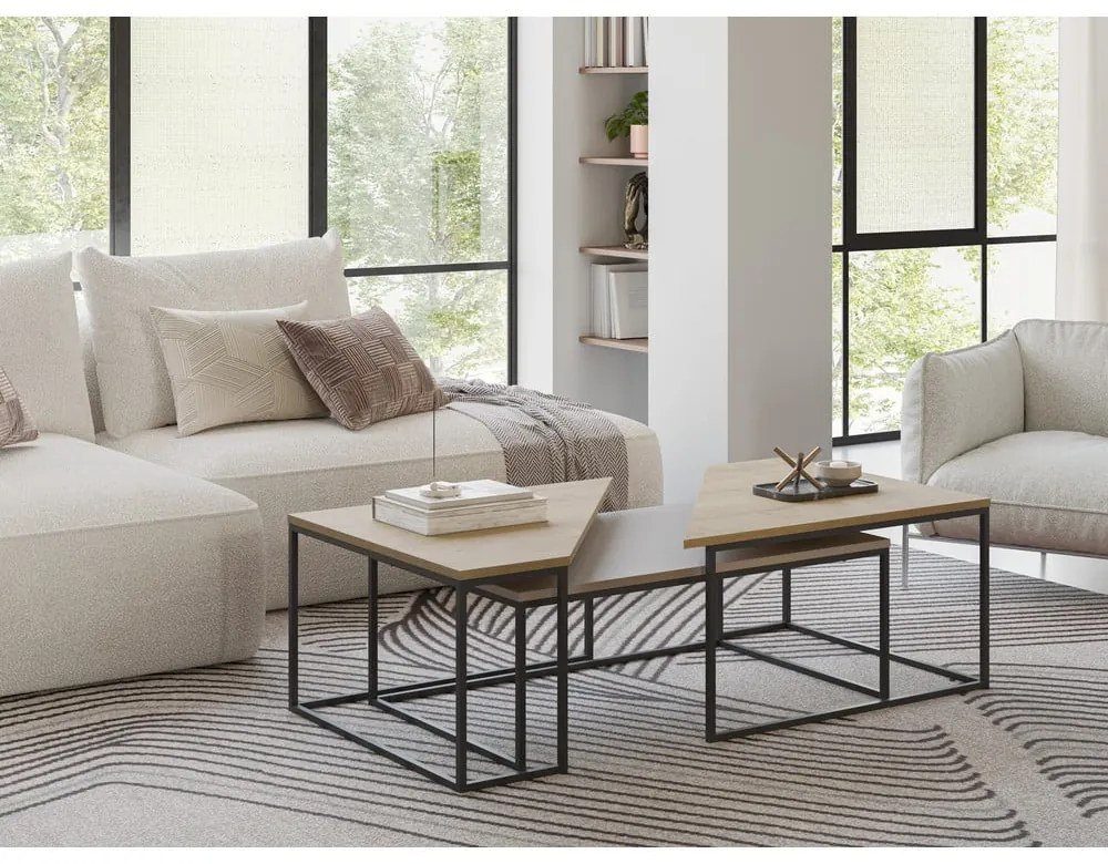 Konferenčné stolíky s doskou v dubovom dekore v súprave 3 ks 70x110 cm Titan – Marckeric
