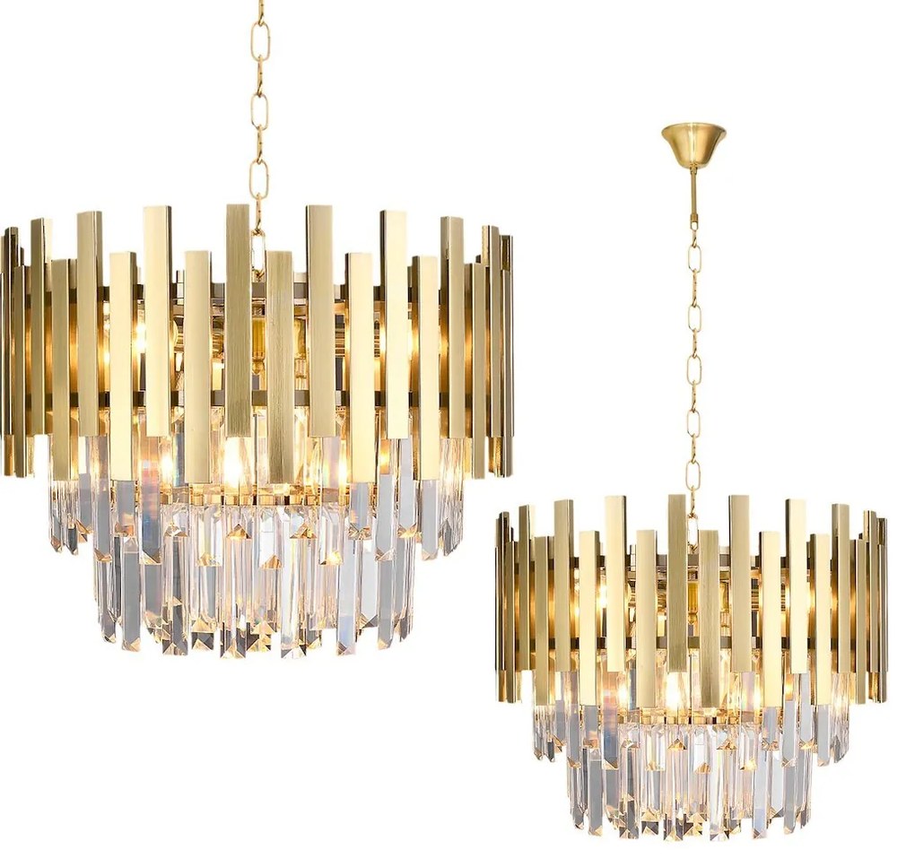 EUlight Luster Aspen, 1x krištáľové/zlaté kovové tienidlo, (fi 45cm), g