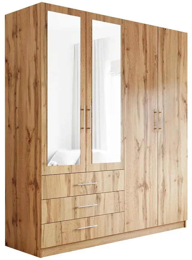 Skriňa Pekin D4 196 cm dub wotan/zrkadlo