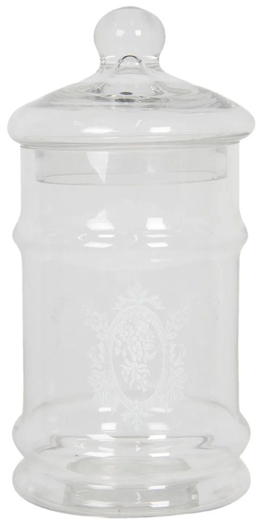 Sklenená dekoratívne dóza s vrchnákom a bielym potlačou kvetín - Ø 9 * 20 cm