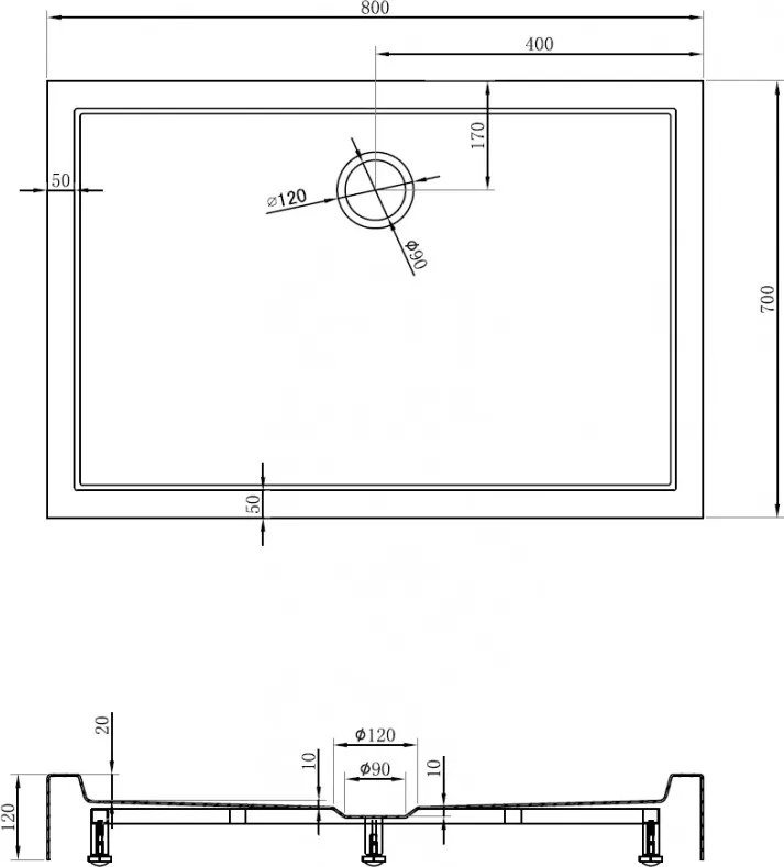Mexen Flow+, obdĺžniková sprchová vanička 80 x 70 cm, čierna matná, 46R707080H