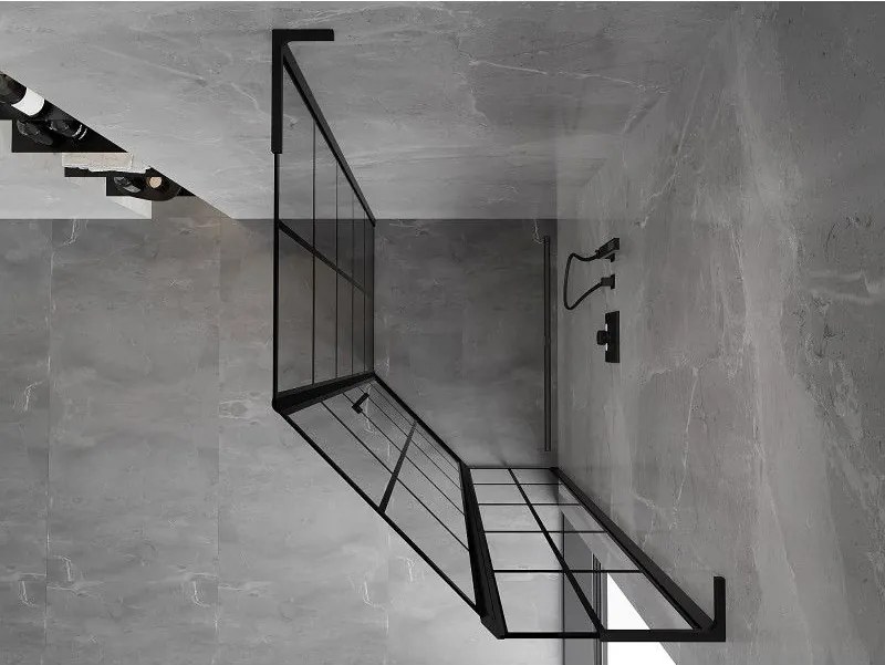 Mexen Mist L, päťuholníkový sprchový kút s krídlovými dverami, 90 x 100 cm, 8mm číre sklo, čierny profil, 8A8L-090-100-70-77-P