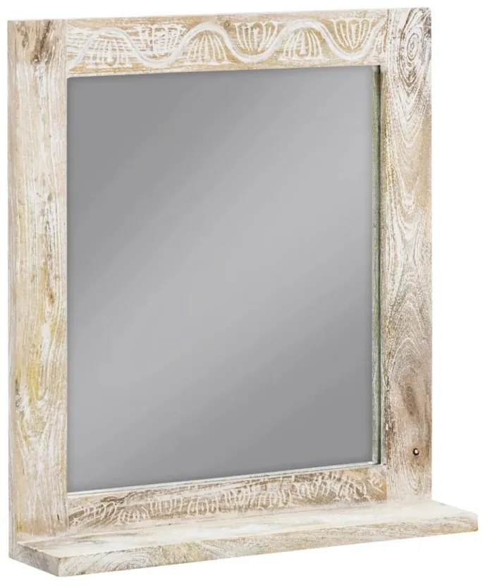 furniture-nabytek.cz - Masivní koupelnové zrcadlo Bitna z mangového dřeva, lakované, přírodní – 65×15×70 cm