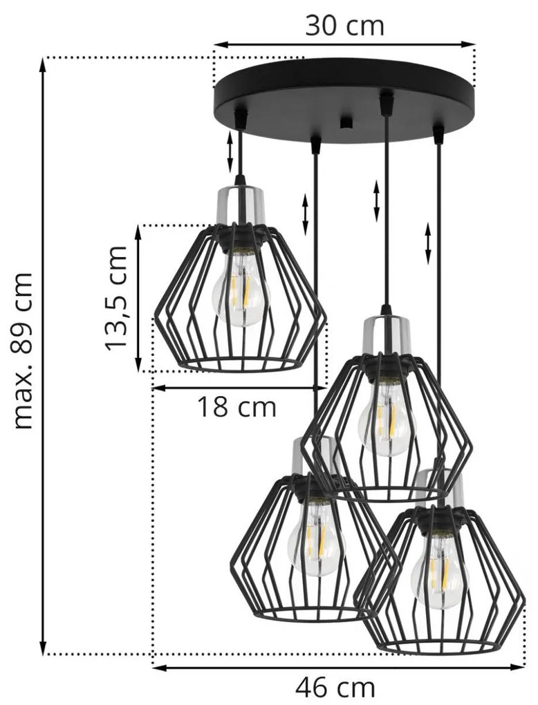 Závesné svietidlo Nuvola 4, 4x čierne drôtené tienidlo, o, ch