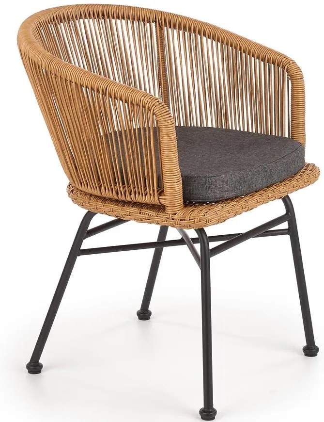 Stolička K400 Rattan/Kov/Tkanina Natural/Šedá