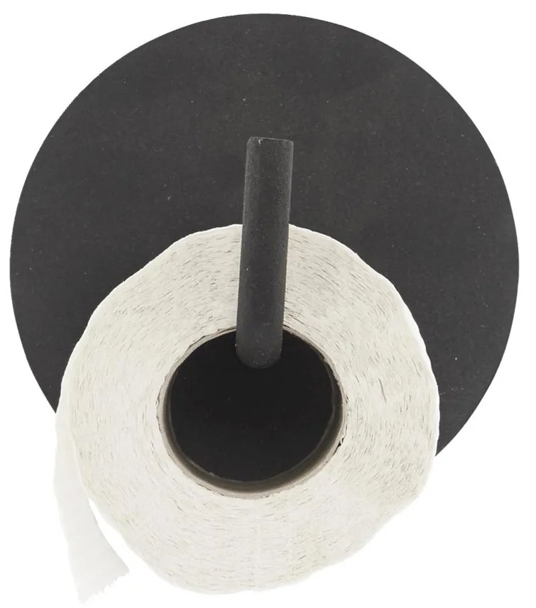 Čierny držiak na toaletný papier Text Ø 13 × 12,5 cm