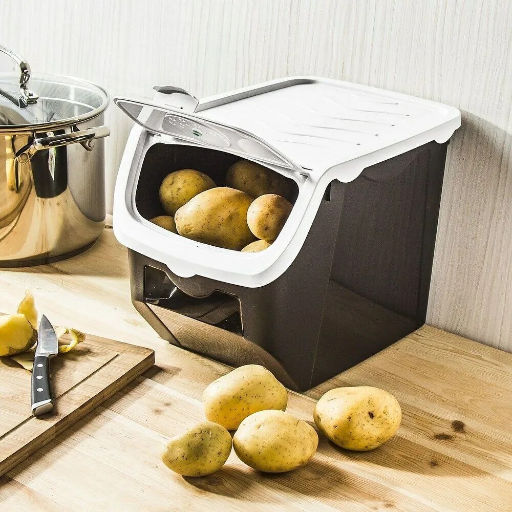 Orion Skladovací čierny box na cibuľu a zemiaky, staroružové veko (12l)
