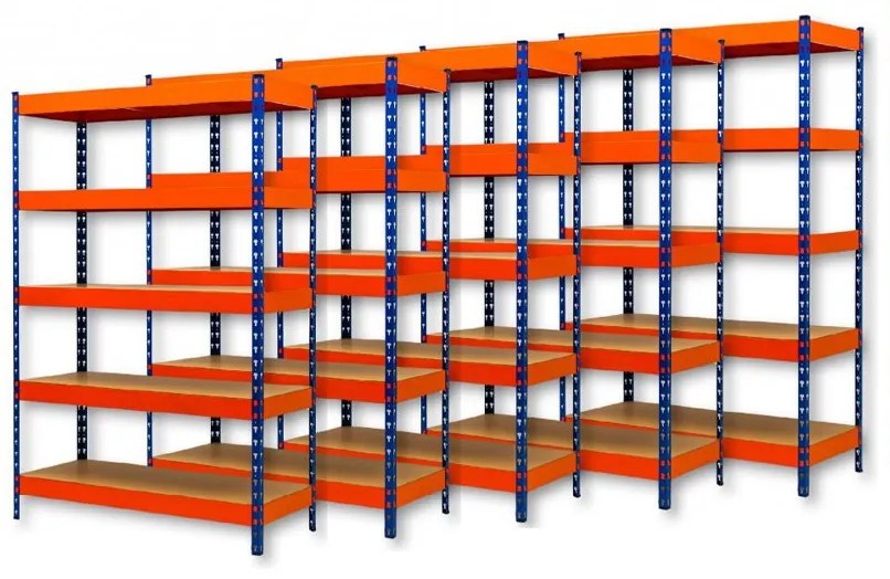 Fistar !!! Akčný balíček : 5x Regál 2160x1400x600 mm PROFESIONÁLNY lakovaný 5-policový, nosnosť 2000 kg - MODRO-ORANŽOVÝ