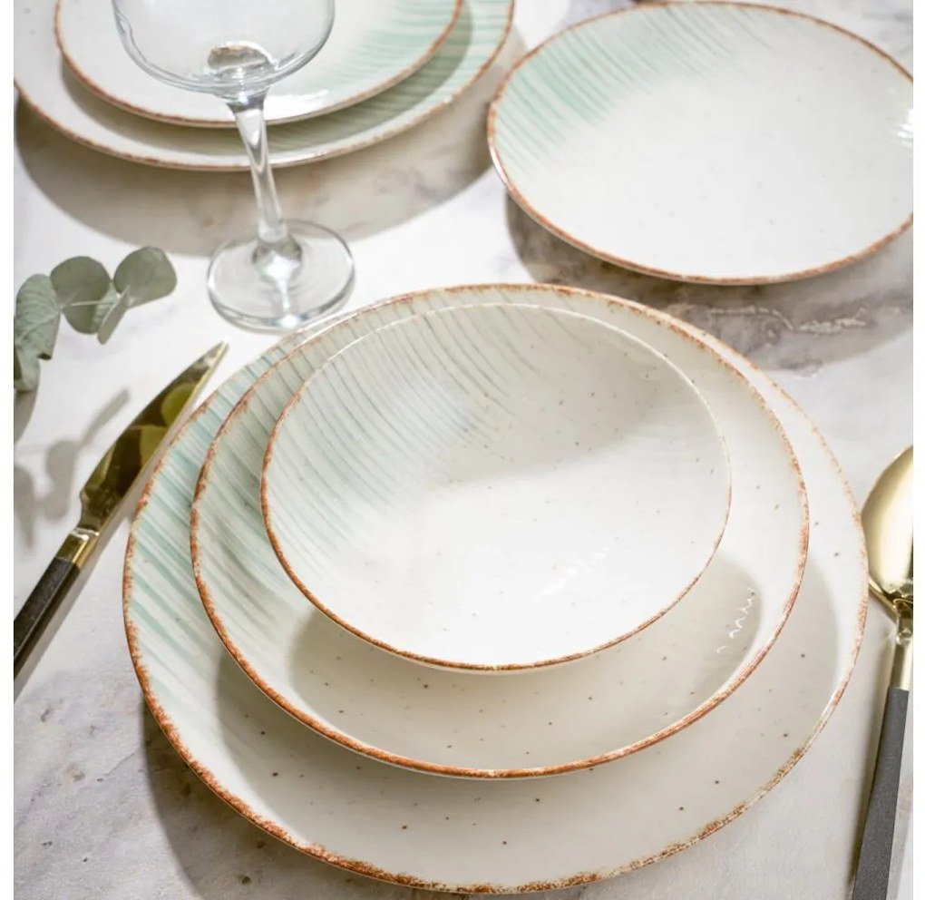 Jedálenská sada 24 ks biela/zelená/porcelán