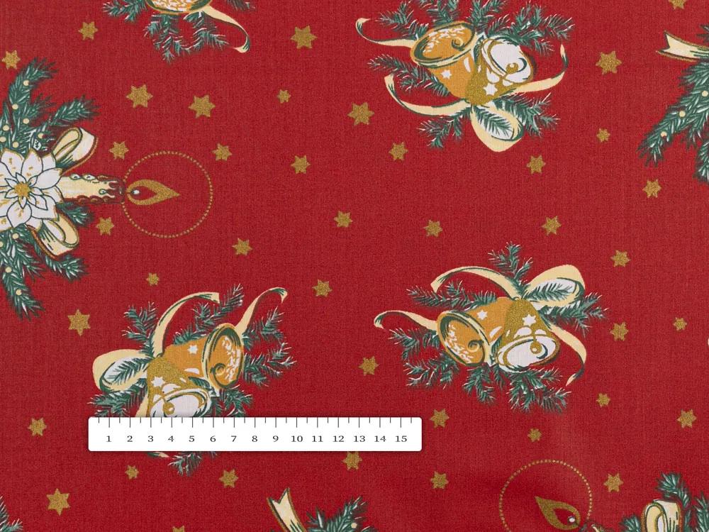 Biante Vianočná bavlnená obliečka na vankúš Sandra SA-406 Zvončeky a sviečky na červenom 60 x 60 cm