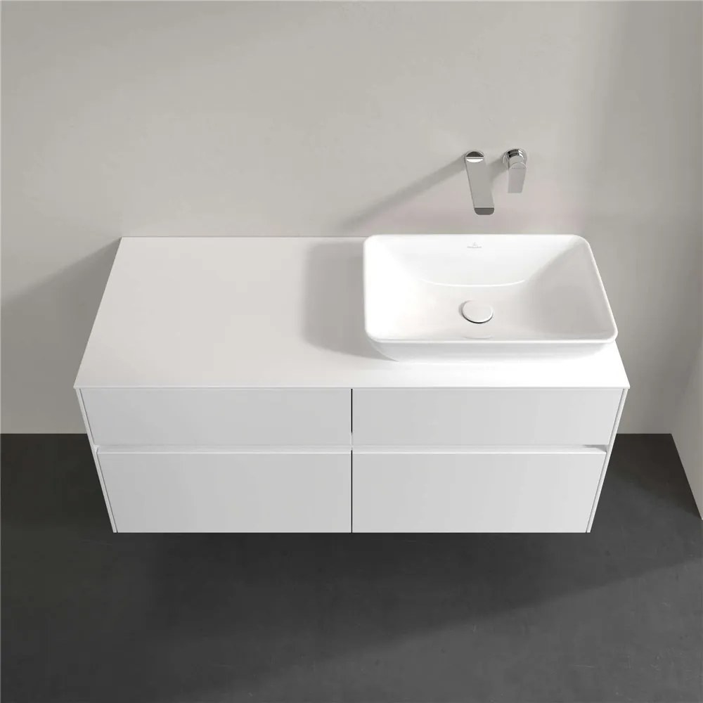 VILLEROY &amp; BOCH Collaro závesná skrinka pod umývadlo na dosku (umývadlo vpravo), 4 zásuvky, 1200 x 500 x 548 mm, Glossy White, C11400DH