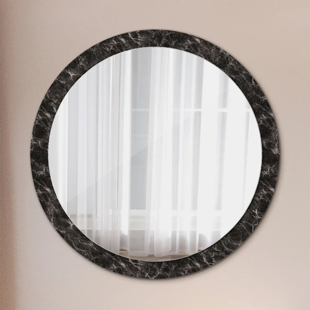 Okrúhle zrkadlo s potlačou Čierny mramor fi 100 cm