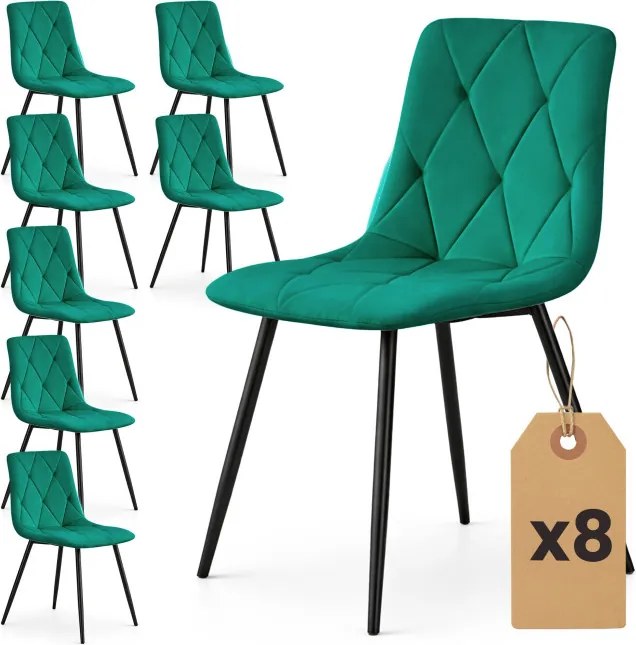 Sada ôsmich jedálenských stoličiek MILO zamatové, fľaškovo zelené / čierne nohy (8 ks)