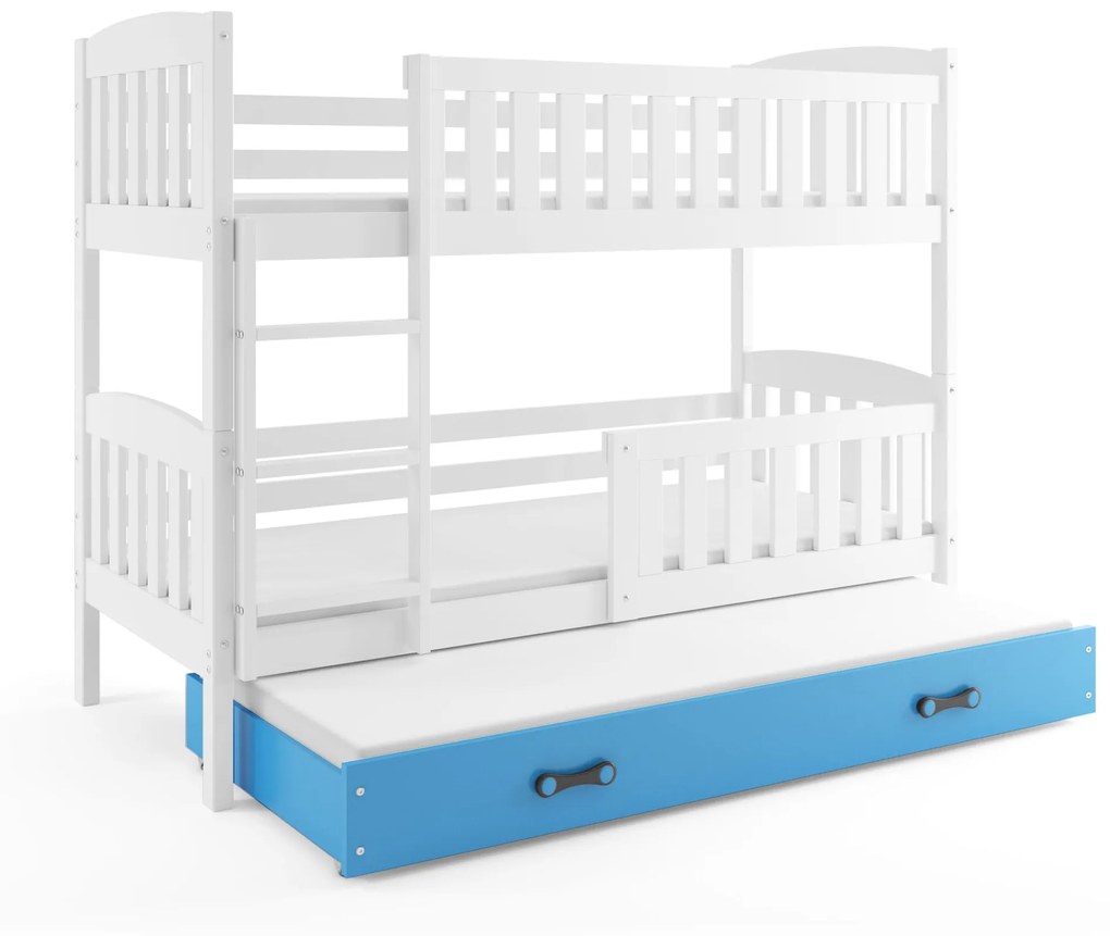 Poschodová posteľ s prístelkou KUBO 3 190x90 | Biela - Modrá