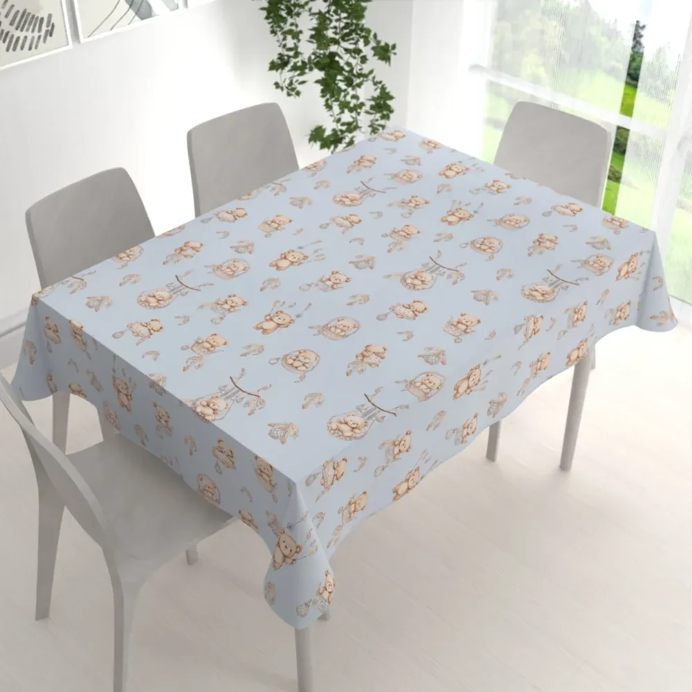 Biante Detský bavlnený obdĺžnikový obrus Sandra SA-615 Medvedíky v košíčkoch na modrom 120x180 cm