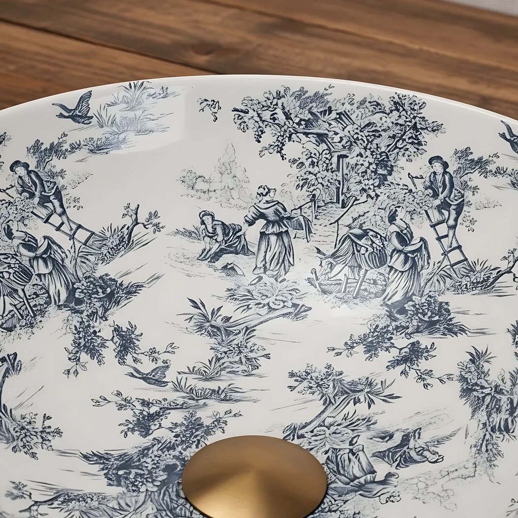 Rea Juliana, umývadlo na dosku 400x400x115 mm, biela-modrá so vzorom, REA-U3608