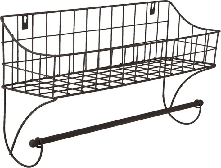 Nástenný kovový držiak na uterák s košíkom - 44 * 12 * 25 cm