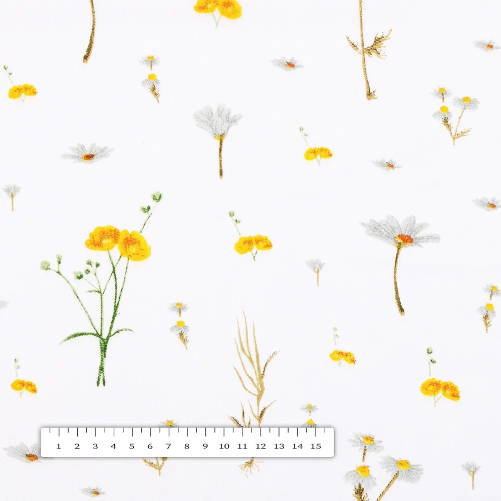 Biante Bavlnený behúň na stôl Sandra SA-497 Žlté bylinky na bielom 35x120 cm