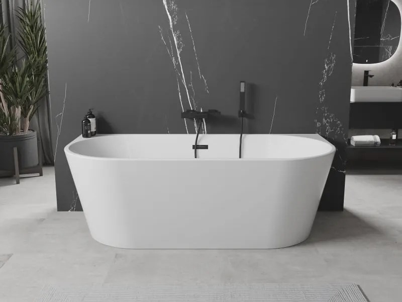 Mexen Oval samostatne stojaca vaňa pri stene 180 x 80 cm, biela, čierny prepad - 52671808000-70