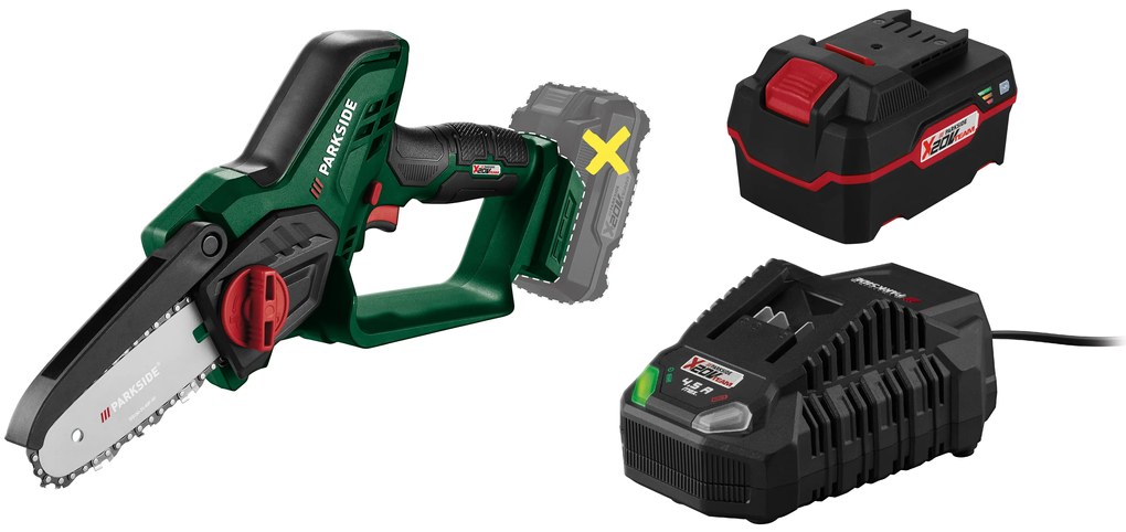 Parkside® Aku reťazová píla Paghs 20-Li C3 + Akumulátor 20 V/4 Ah PAP 20 B3 + Nabíjačka na akumulátor 20 V/4,5 A (800010828)