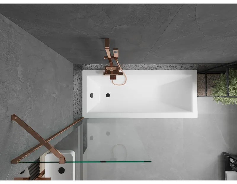 Mexen Next, vaňová zástena 1-krídlová 70 x 150 cm, fixné krídlo, 6 mm číre sklo, ružové zlato profil, 895-070-000-00-00-60