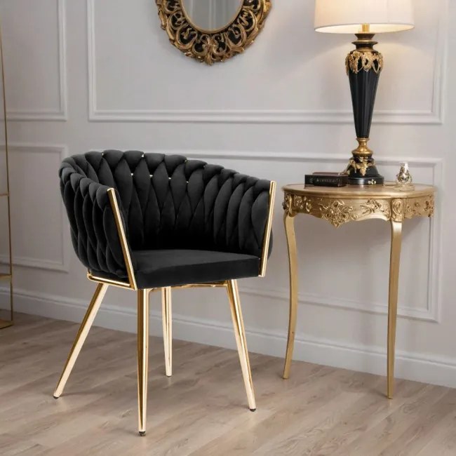 Jedálenská stolička COFTON zamatová, zlatá / čierna