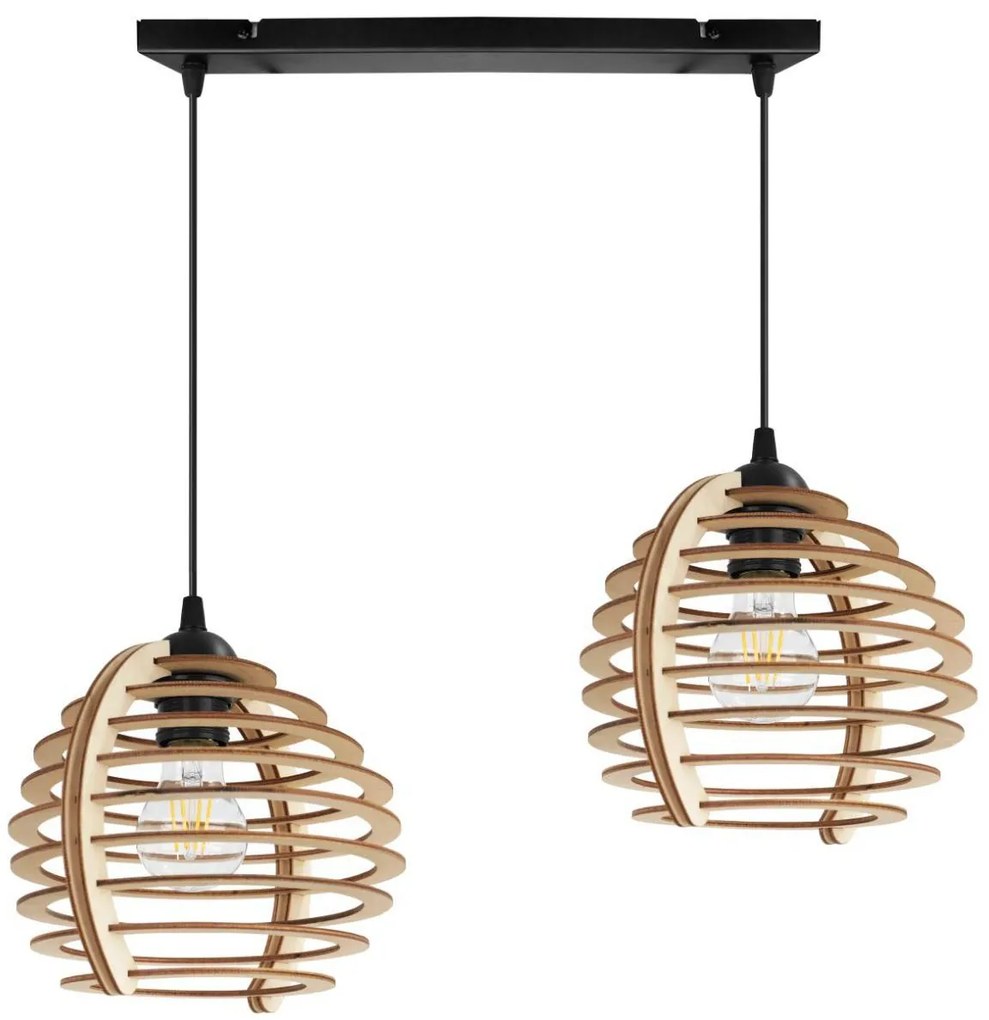 Závesné svietidlo Timber, 2x drevené tienidlo, n