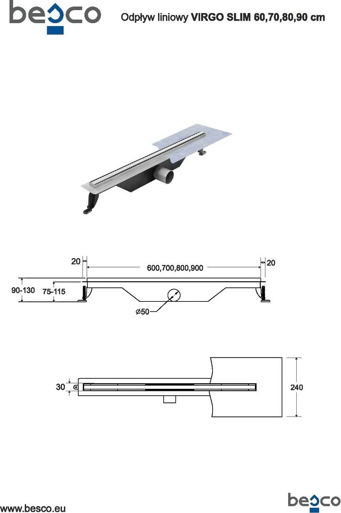 Odtokový žľab VIRGO SLIM 60 cm