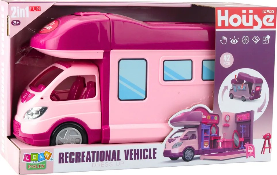 LEAN Toys Rozkladací kemp pre bábiky Doplnky do šatne ružová 42 el.