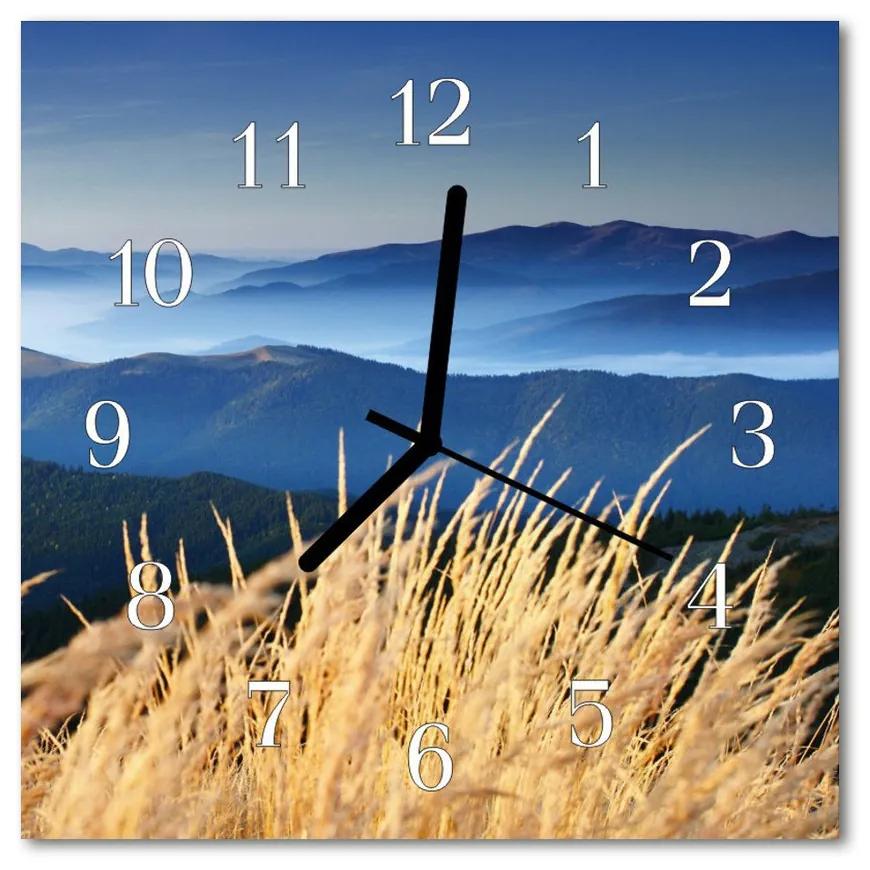 Sklenené hodiny štvorcové Hory trávy 30x30 cm