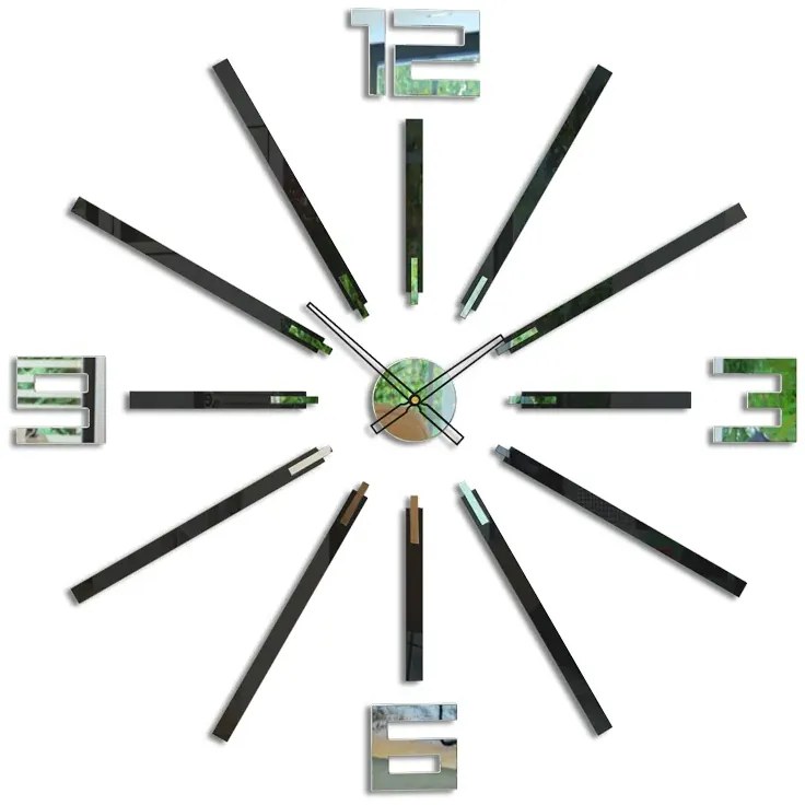 Nástěnné samolepící hodiny Big 115 cm zrcadlové/černé