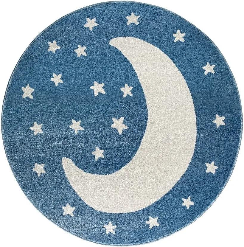 Modrý okrúhly koberec s motívom mesiaca KICOTI Moon, 100 × 100 cm