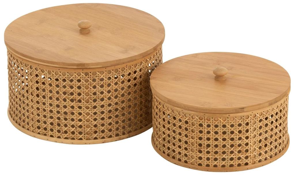 Set 2ks okrúhlych ratanových boxov s bambusovým výpletom - Ø 31*19cm