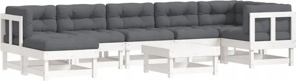 vidaXL 8-dielna sedacia súprava do záhrady, vankúše, biela, drevo