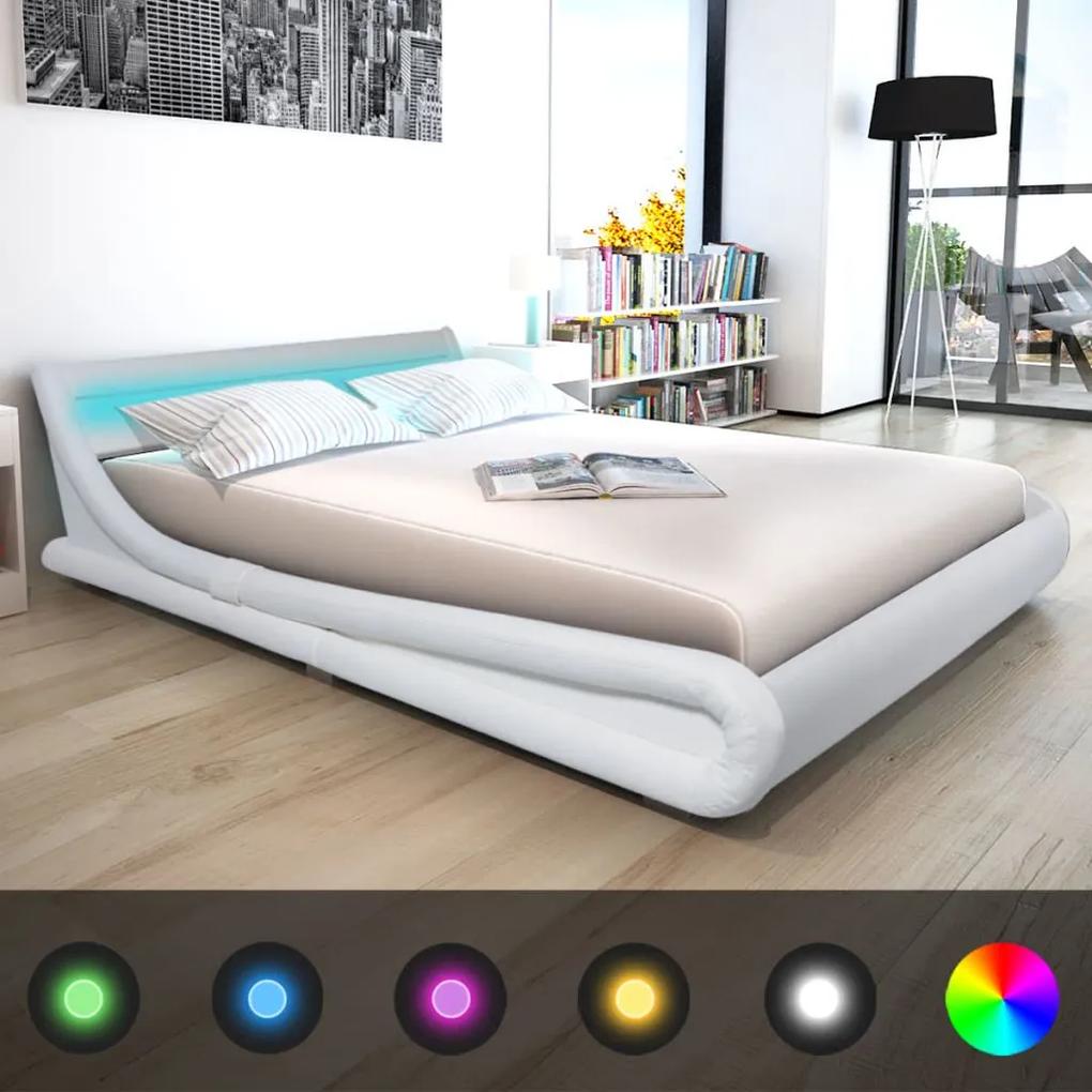 vidaXL Rám postele s LED svetlom, 160x200 cm, umelá koža, biely