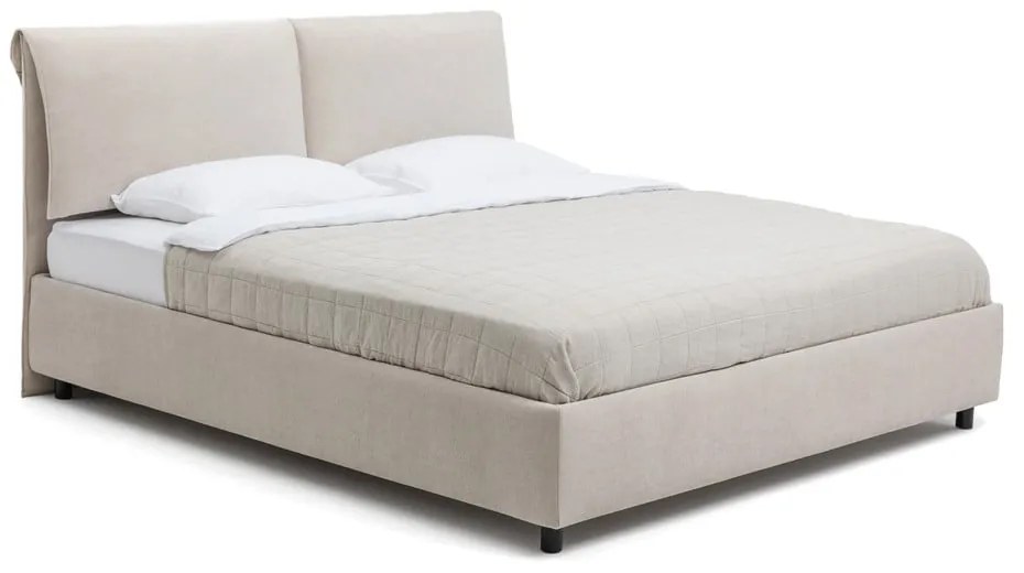 Béžová čalúnená dvojlôžková posteľ s úložným priestorom s matracom/s roštom 160x200 cm Myra Pillow - Bonami Selection