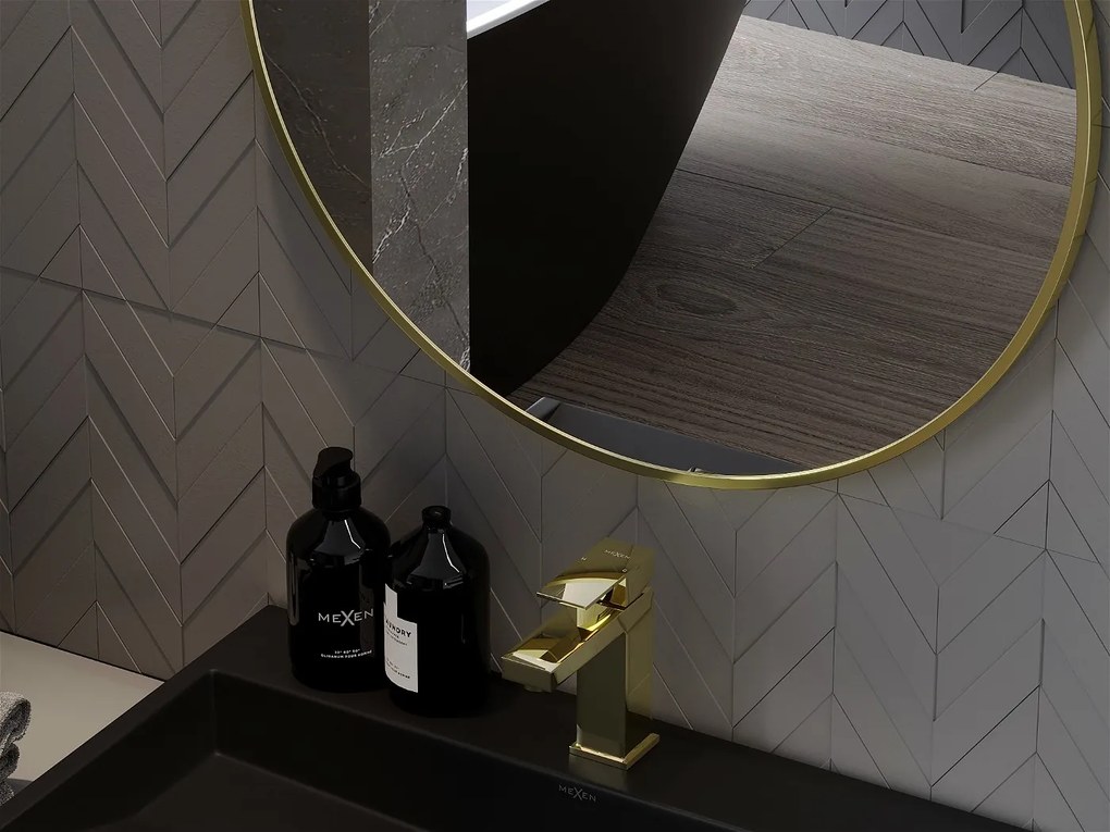 Mexen Loft, okrúhle kúpeľňové zrkadlo 85 cm, farba rámu zlatá lesklá, 9850-085-085-000-50