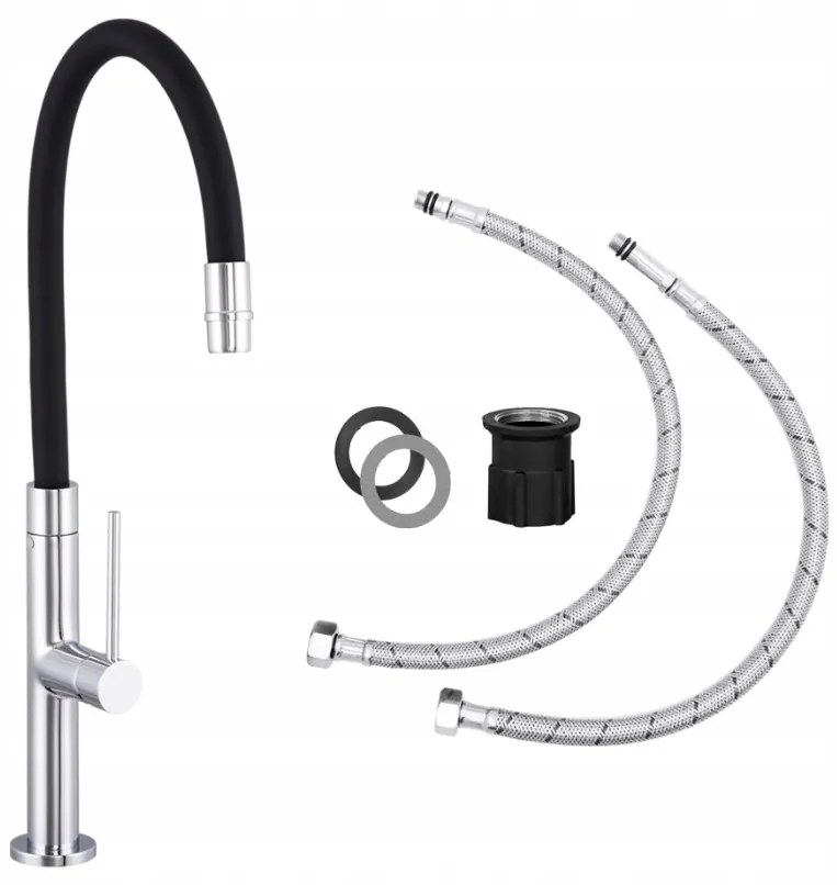 Gamma Flex Slim, vysoká kuchynská batéria s elastickým ramenom h-480 mm, čierna-chrómová, GMA-BFXSL-CH