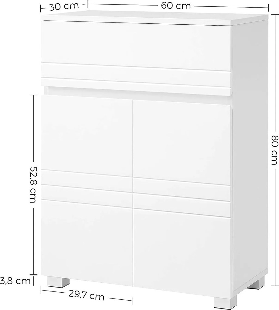 Kúpeľňová skrinka, so zásuvkou, 2 dvierkami, biela