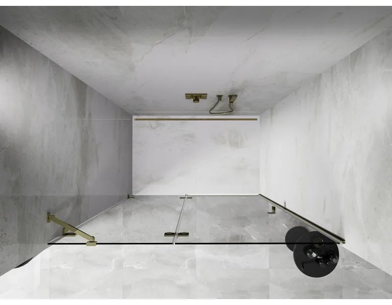 Mexen, Mexen Lunar ľavé otočné sprchové dvere 140 cm, transparentné, zlaté - 834-140-000-50-00-L